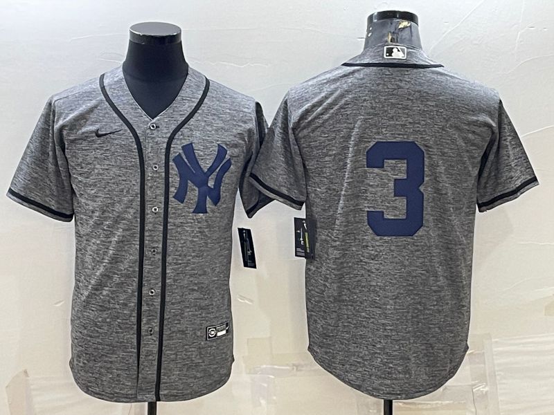 Men New York Yankees 3 No Name Grey hemp ash Nike 2022 MLB Jerseys